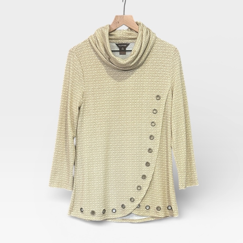 Multiples Patterned Cowl Neck Long Sleeve Tunic T… - image 1